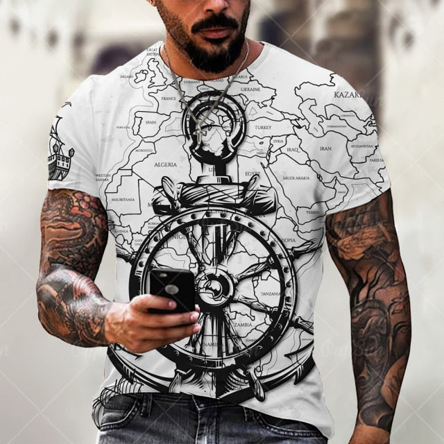 Boat Anchor Print Men's T Shirt Fashion Summer O-Neck Short Sleeve Casual Loose T-Shirt Plus Size XXS-6XL Tees Tops Men Clothing