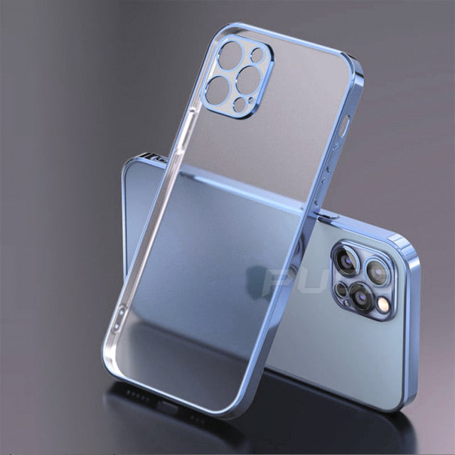 Luxury Plating Matte Transparent Soft Silicone Case for iPhone 11 12 13 Pro Max Mini XR X XS 7 8 Plus SE 2020 Shockproof Cover