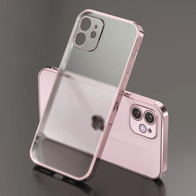 Luxury Plating Matte Transparent Soft Silicone Case for iPhone 11 12 13 Pro Max Mini XR X XS 7 8 Plus SE 2020 Shockproof Cover