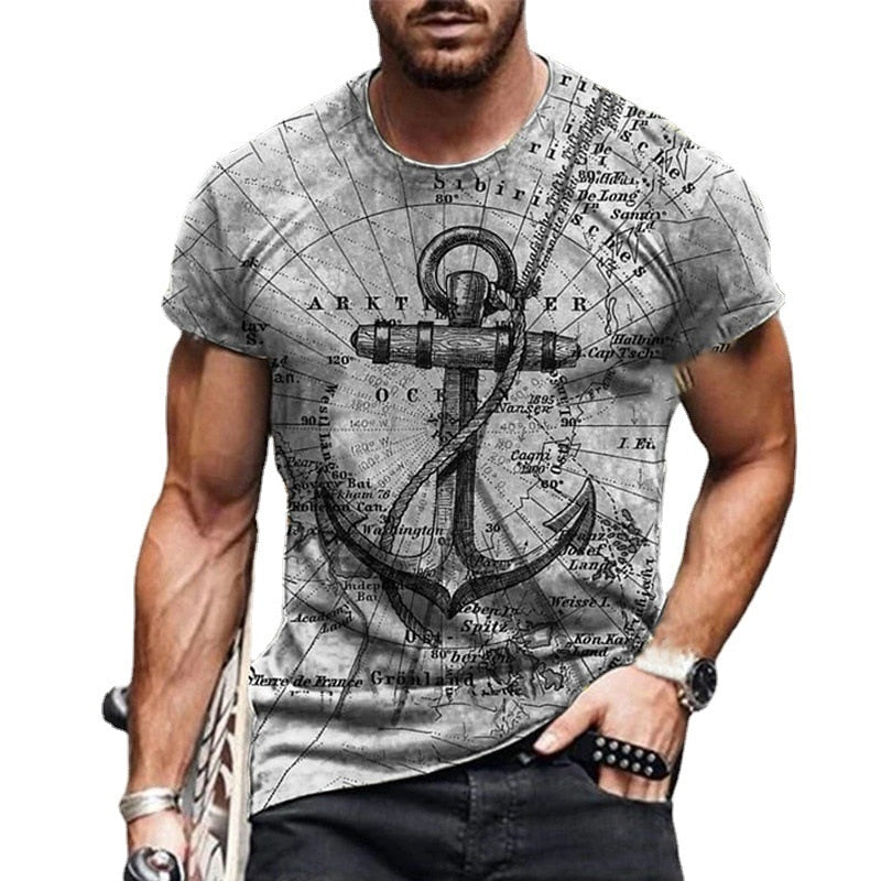 Boat Anchor Print Men's T Shirt Fashion Summer O-Neck Short Sleeve Casual Loose T-Shirt Plus Size XXS-6XL Tees Tops Men Clothing