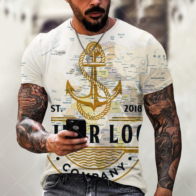 Boat Anchor Print Men's T Shirt Fashion Summer O-Neck Short Sleeve Casual Loose T-Shirt Plus Size XXS-6XL Tees Tops Men Clothing