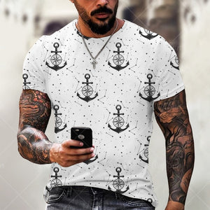 Boat Anchor Print Men's T Shirt Fashion Summer O-Neck Short Sleeve Casual Loose T-Shirt Plus Size XXS-6XL Tees Tops Men Clothing