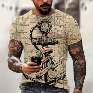 Boat Anchor Print Men's T Shirt Fashion Summer O-Neck Short Sleeve Casual Loose T-Shirt Plus Size XXS-6XL Tees Tops Men Clothing