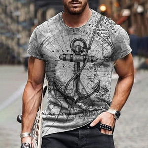 Boat Anchor Print Men's T Shirt Fashion Summer O-Neck Short Sleeve Casual Loose T-Shirt Plus Size XXS-6XL Tees Tops Men Clothing