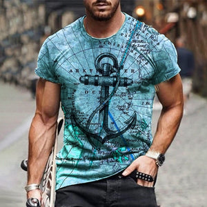 Boat Anchor Print Men's T Shirt Fashion Summer O-Neck Short Sleeve Casual Loose T-Shirt Plus Size XXS-6XL Tees Tops Men Clothing