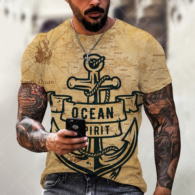 Boat Anchor Print Men's T Shirt Fashion Summer O-Neck Short Sleeve Casual Loose T-Shirt Plus Size XXS-6XL Tees Tops Men Clothing